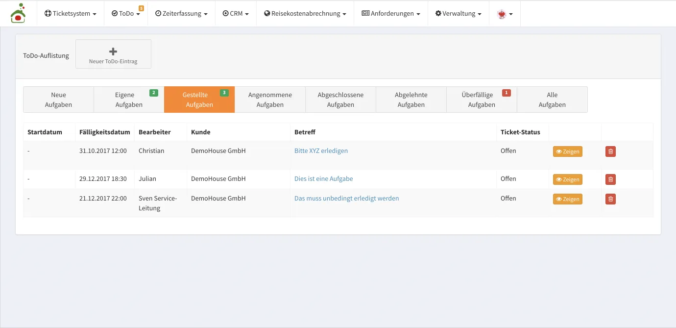 TODO im Browser: Aufgabenauflistung mit Statusfiltern